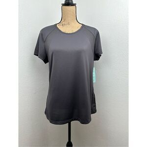 Ideology Women’s Deep Charcoal Perforated Crewneck T-Shirt Size Large